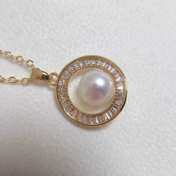 Pearl Pendant Necklace With Square Zircon Inlay Copper Accessories Freshwater Pearl