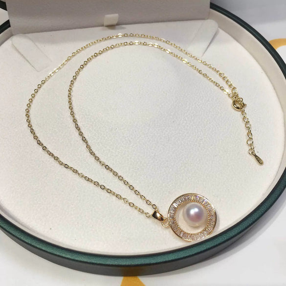 Pearl Pendant Necklace With Square Zircon Inlay Copper Accessories Freshwater Pearl