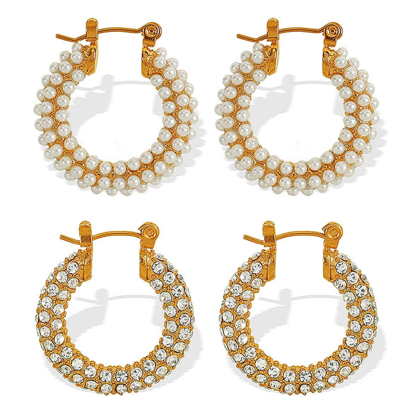 Pearl Rhinestone Geometric Fashion Stainless Steel Electroplated Earrings For Women