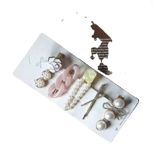 Pearl Rhinestone Hairpin Electroplating Geometric Style Women's Word Clip