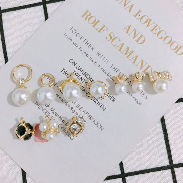 Pearl Rhinestone Metal Electroplated Pendant Crown Bow Earrings Necklace Accessories Handmade