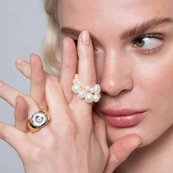 Pearl Ring Acrylic Material Elegant Style Electroplating Women's Jewelry
