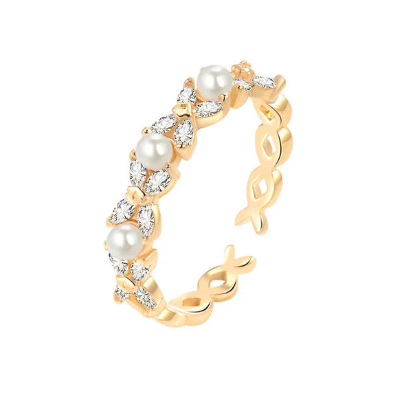 Pearl Ring Copper Geometric Style Electroplated For Women
