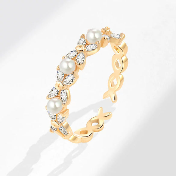Pearl Ring Copper Geometric Style Electroplated For Women