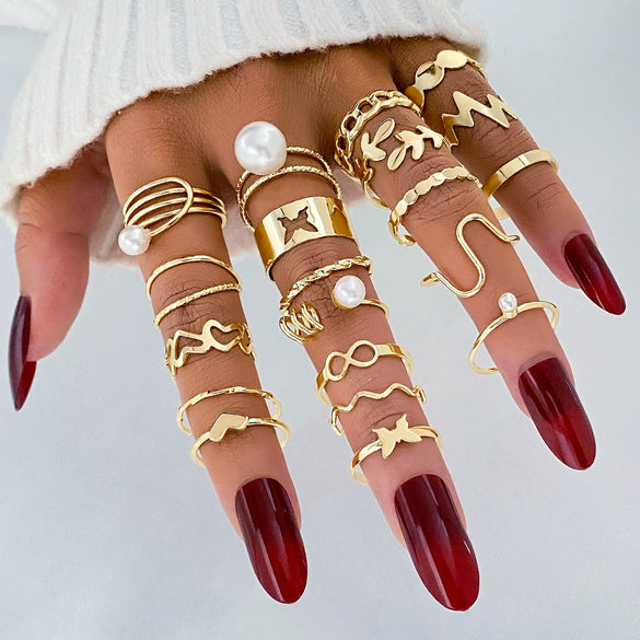 Pearl Ring Gold Alloy Creative Butterfly Love Jewelry For Women