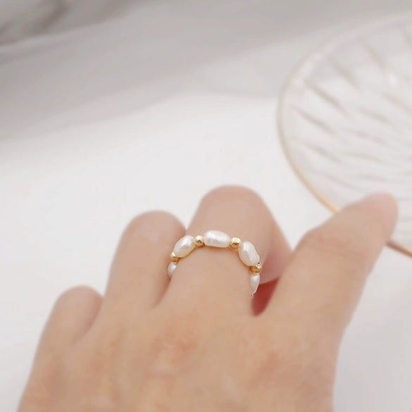 Pearl Ring Retro Baroque Geometric Handmade Women's