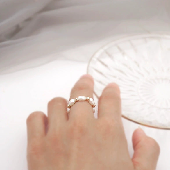 Pearl Ring Retro Baroque Geometric Handmade Women's