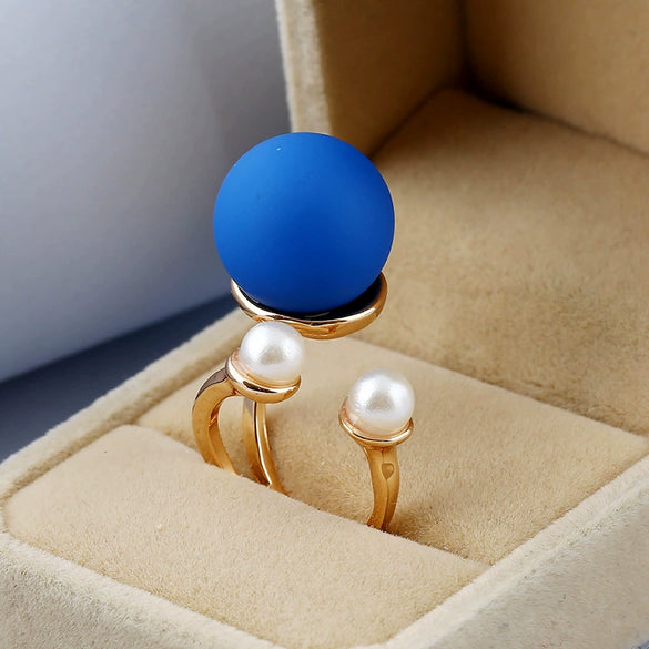 Pearl Ring Round Ball Shape Simple Geometric Style Women's Hand Jewelry