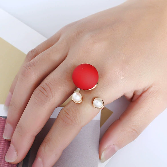 Pearl Ring Round Ball Shape Simple Geometric Style Women's Hand Jewelry