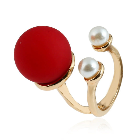 Pearl Ring Round Ball Shape Simple Geometric Style Women's Hand Jewelry
