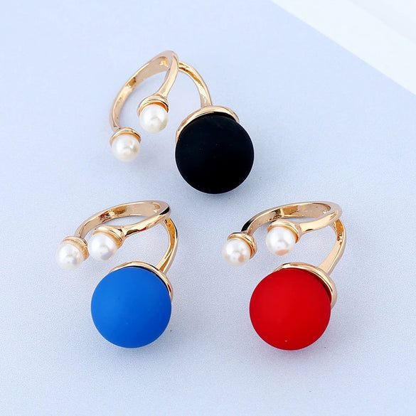 Pearl Ring Round Ball Shape Simple Geometric Style Women's Hand Jewelry