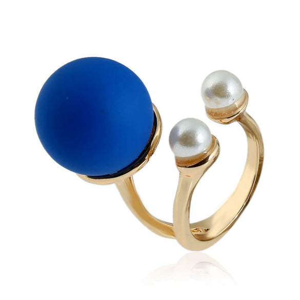 Pearl Ring Round Ball Shape Simple Geometric Style Women's Hand Jewelry