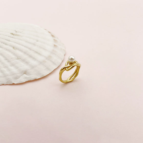 Pearl Ring Stainless Steel Light Luxury Irregular Set With Pearls