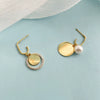 Pearl Round Asymmetric Geometric Style Titanium Steel Electroplated Earrings