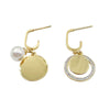 Pearl Round Asymmetric Geometric Style Titanium Steel Electroplated Earrings