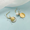 Pearl Round Asymmetric Geometric Style Titanium Steel Electroplated Earrings