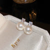 Pearl Round Geometric Alloy Earrings For Women With Gold Electroplated Silver Needle Light Luxury Retro Elegant All Match Design