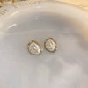 Pearl Round Geometric Alloy Earrings For Women With Gold Electroplated Silver Needle Light Luxury Retro Elegant All Match Design