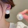 Pearl Round Geometric Alloy Earrings For Women With Gold Electroplated Silver Needle Light Luxury Retro Elegant All Match Design