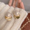 Pearl Round Geometric Alloy Earrings For Women With Gold Electroplated Silver Needle Light Luxury Retro Elegant All Match Design