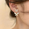 Pearl Round Geometric Alloy Earrings For Women With Gold Electroplated Silver Needle Light Luxury Retro Elegant All Match Design