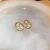 Pearl Round Geometric Alloy Earrings For Women With Gold Electroplated Silver Needle Light Luxury Retro Elegant All Match Design