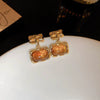 Pearl Round Geometric Alloy Earrings For Women With Gold Electroplated Silver Needle Light Luxury Retro Elegant All Match Design