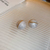 Pearl Round Geometric Alloy Earrings For Women With Gold Electroplated Silver Needle Light Luxury Retro Elegant All Match Design