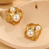 Pearl Series Earrings Stainless Steel 18K Gold Plated Geometric Wave Flower Fashion Design