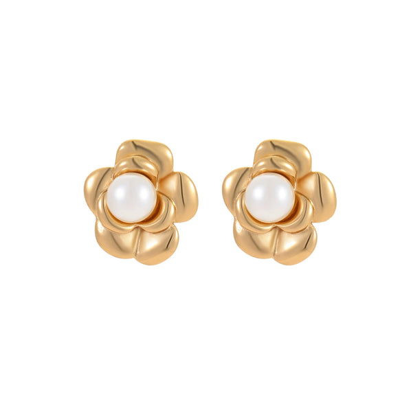 Pearl Series Earrings Stainless Steel 18K Gold Plated Geometric Wave Flower Fashion Design