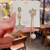 Pearl Set Copper Star Tassel Asymmetric Earrings For Women