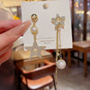 Pearl Set Copper Star Tassel Asymmetric Earrings For Women