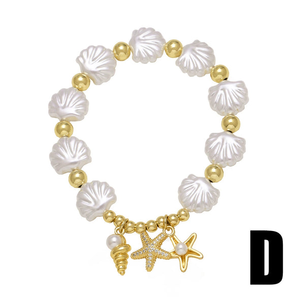 Pearl Shell Conch Starfish Pendant Bracelet Copper Geometric Electroplating Style Unisex