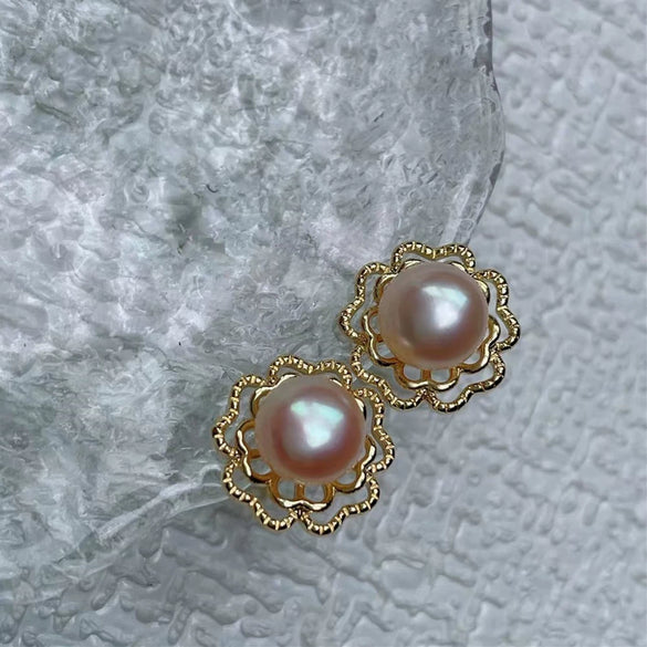 Pearl 925 Silver Needle Earrings Oblate Shape Minimalist Style For Women
