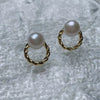 Pearl 925 Silver Needle Earrings Oblate Shape Minimalist Style For Women