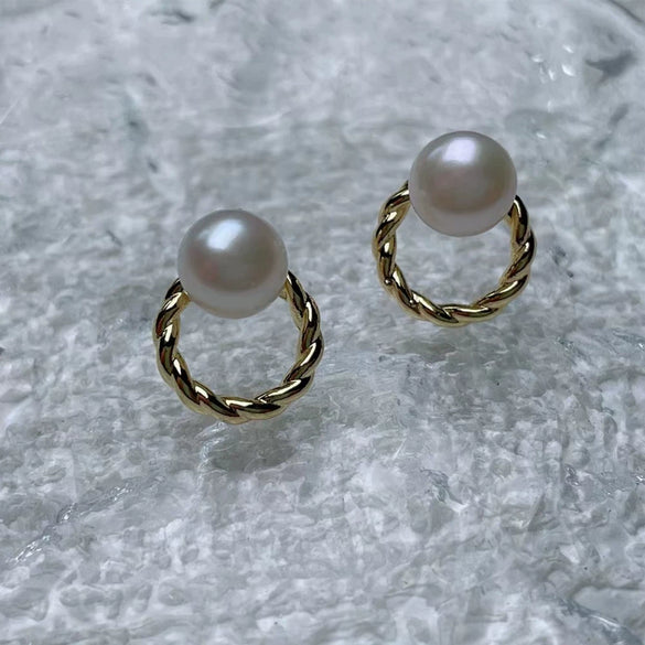 Pearl 925 Silver Needle Earrings Oblate Shape Minimalist Style For Women