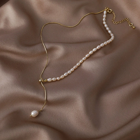 Pearl Snake Bone Chain Necklace Electroplating Geometric Style Women's Fashion Accessories