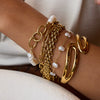Pearl Stainless Steel Bracelet Geometric Style Electroplating Jewelry For Women