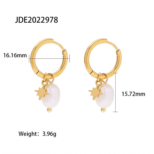 Pearl Stainless Steel Geometric Pendant Hoop Earrings For Women