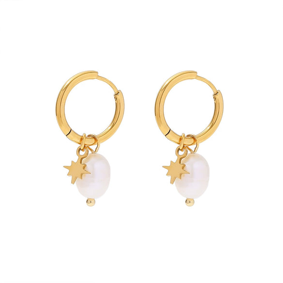 Pearl Stainless Steel Geometric Pendant Hoop Earrings For Women