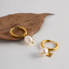 Pearl Stainless Steel Geometric Pendant Hoop Earrings For Women