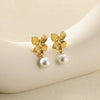 Pearl Stainless Steel Leaf Flower Retro Earrings With Electroplating