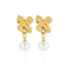 Pearl Stainless Steel Leaf Flower Retro Earrings With Electroplating