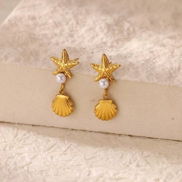 Pearl Stainless Steel Leaf Flower Retro Earrings With Electroplating