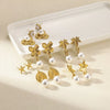 Pearl Stainless Steel Leaf Flower Retro Earrings With Electroplating