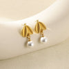 Pearl Stainless Steel Leaf Flower Retro Earrings With Electroplating