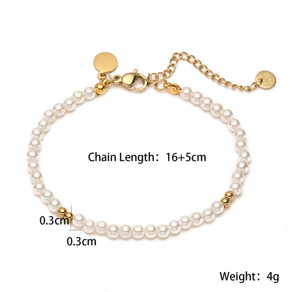 Pearl Stainless Steel Women's Geometric Style Electroplated Bracelet