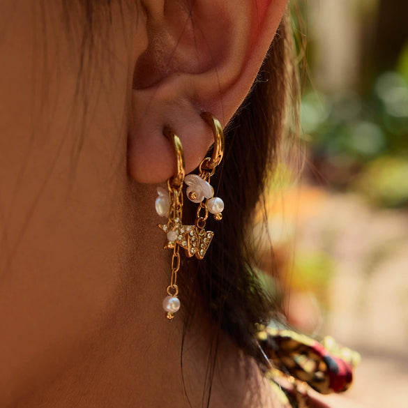 Pearl Stainless Steel Zircon Butterfly Geometric Earrings Electroplated For Women