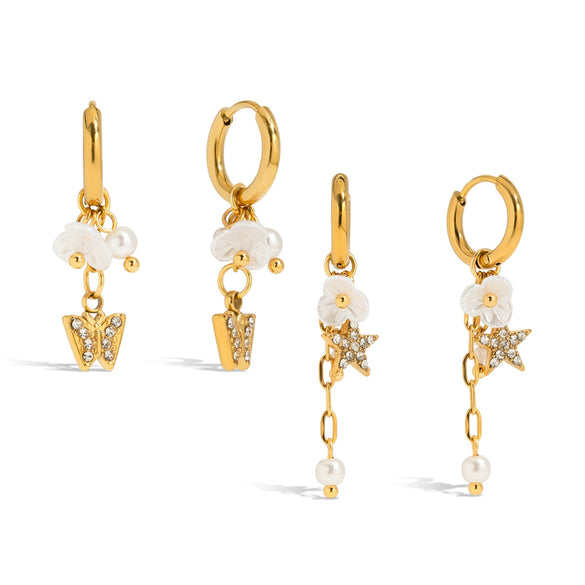 Pearl Stainless Steel Zircon Butterfly Geometric Earrings Electroplated For Women
