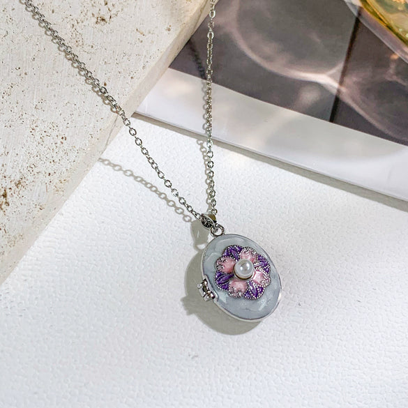 Pearl Star Oval Photo Box Necklace Copper Titanium Steel Real Gold Plated Sweet Style Women's Accessories